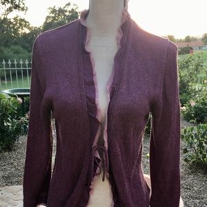 Boden open from ruffle purple cardigan sz 10